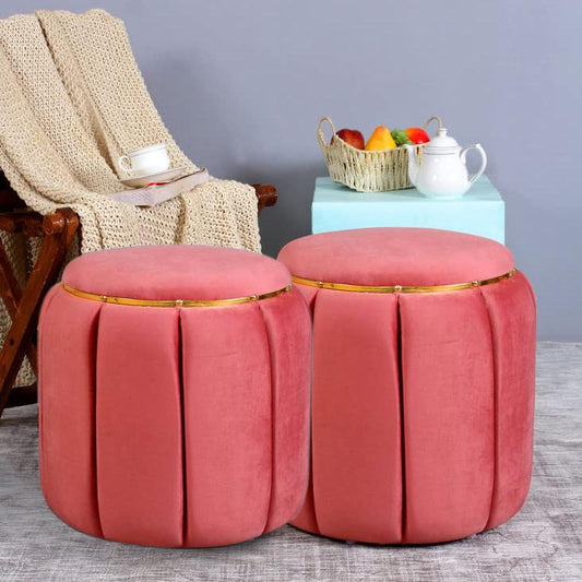 Set of 2 Cushioned Pouffe Ottoman Sitting Stool for Living Room, Office Home Decor(18x18x17 Inch)