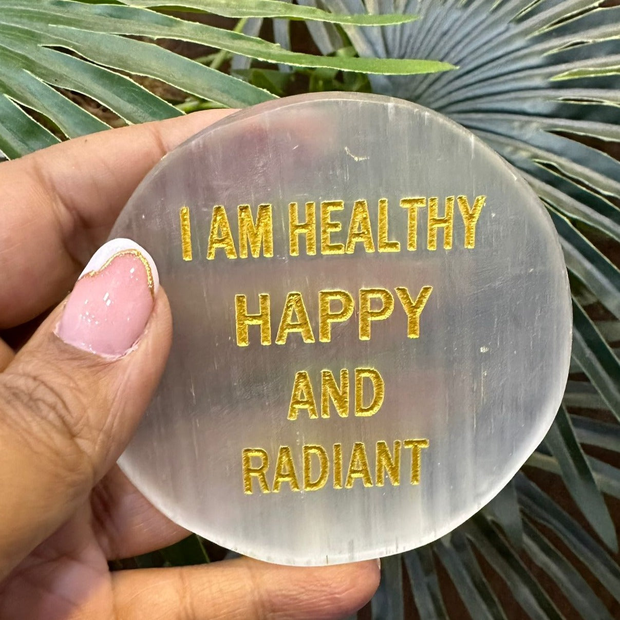 100% Natural Selenite Coaster 'I am Healthy Happy and Radiant'-Positive Affirmation Charging Plate!