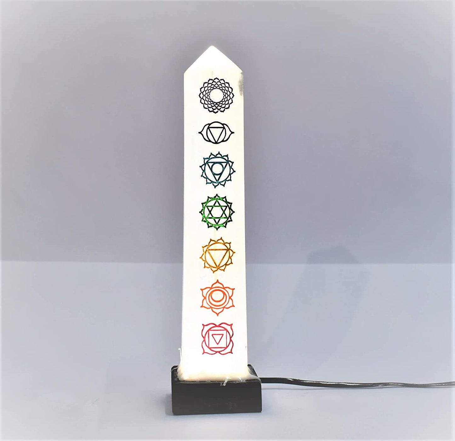 Natural Selenite Tower Lamp Night Lamp for Vaastu correction - Remove Negative Energy(Selenite Wand 7 Chakra Carving)