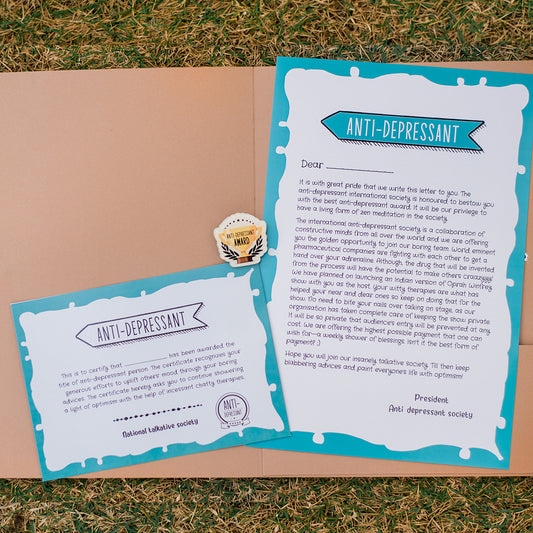 Anti-Depressant Certificate with a cute badge-For the one who's your support system!