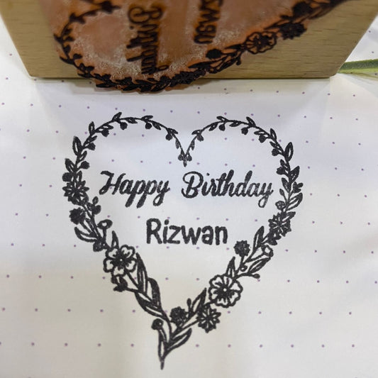 Personalized "Handmade with Love" Rubber Stamp – Custom Floral Heart Wooden Stamp