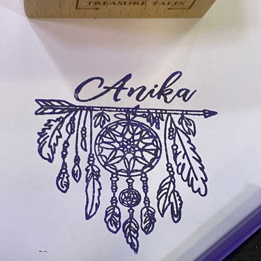 Whimsical Dreamcatcher Name Stamp – Custom Rubber Stamp for Books & Crafts